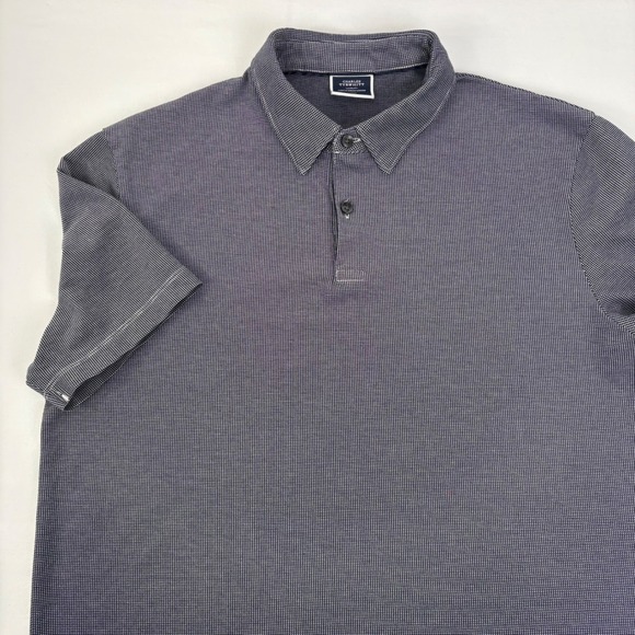 Charles Tyrwhitt Other - Charles Tyrwhitt Mens S/S Navy Blue White Micro Check Button Collar Polo Shirt L